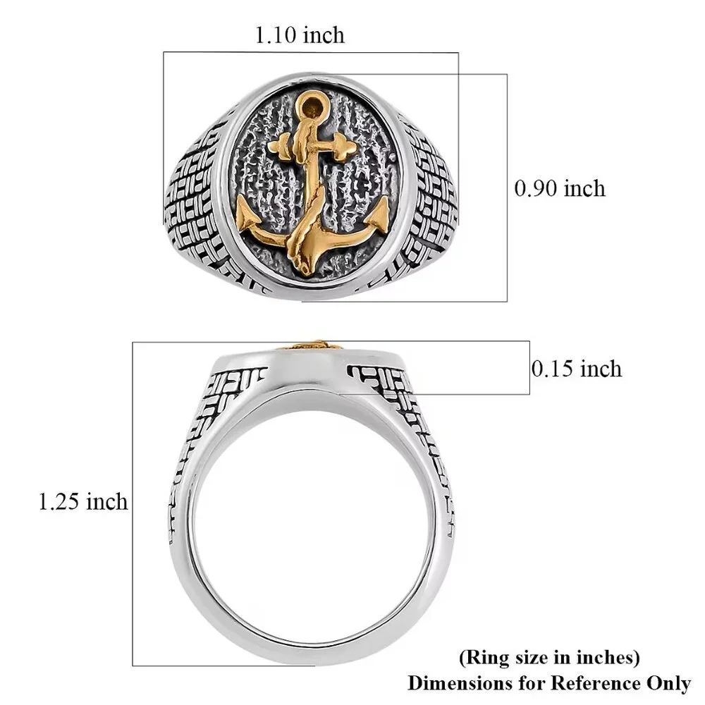 Men's Anchor Nautical Style Carved Ring in Stainless Steel Size 12